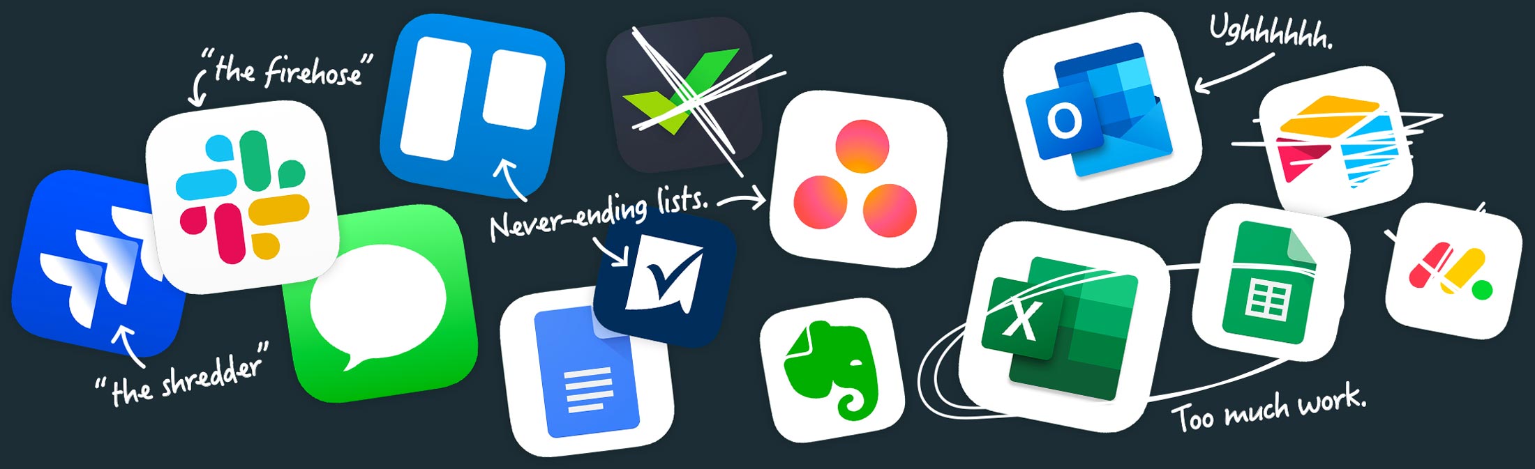app icons of all the tools customers used before Basecamp